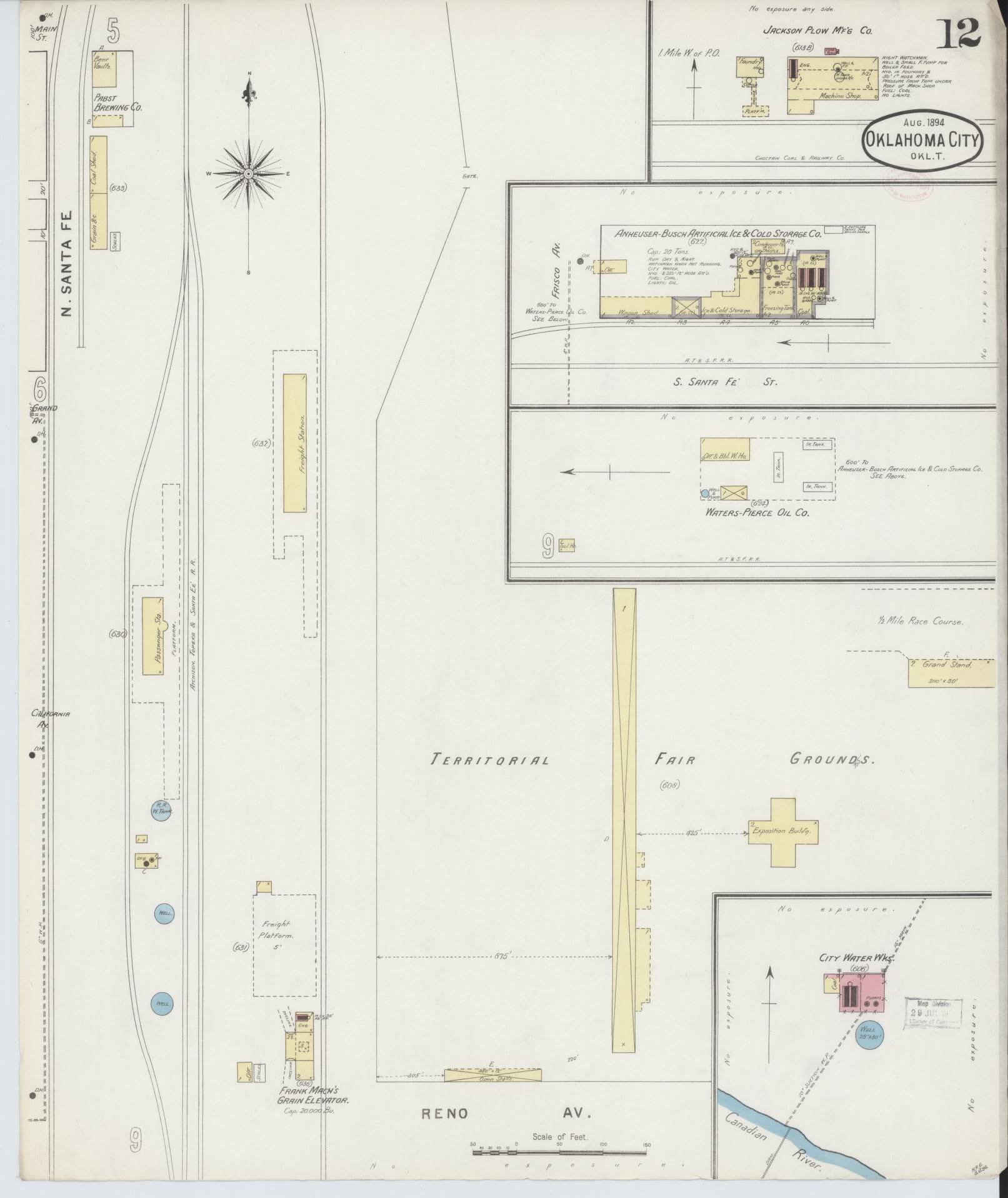 Sanborn Fire Insurance Map from Oklahoma City, Oklahoma County, Oklahoma (1894), Sheet #0012 - Complete Map Set gallery image, historic Sanborn map, vintage wall art, Oklahoma City Oklahoma