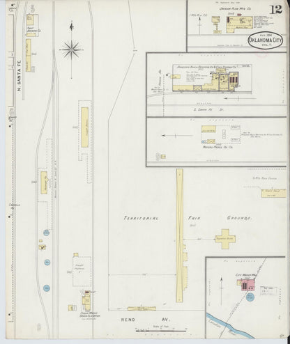 Sanborn Fire Insurance Map from Oklahoma City, Oklahoma County, Oklahoma (1894), Sheet #0012 - Complete Map Set gallery image, historic Sanborn map, vintage wall art, Oklahoma City Oklahoma