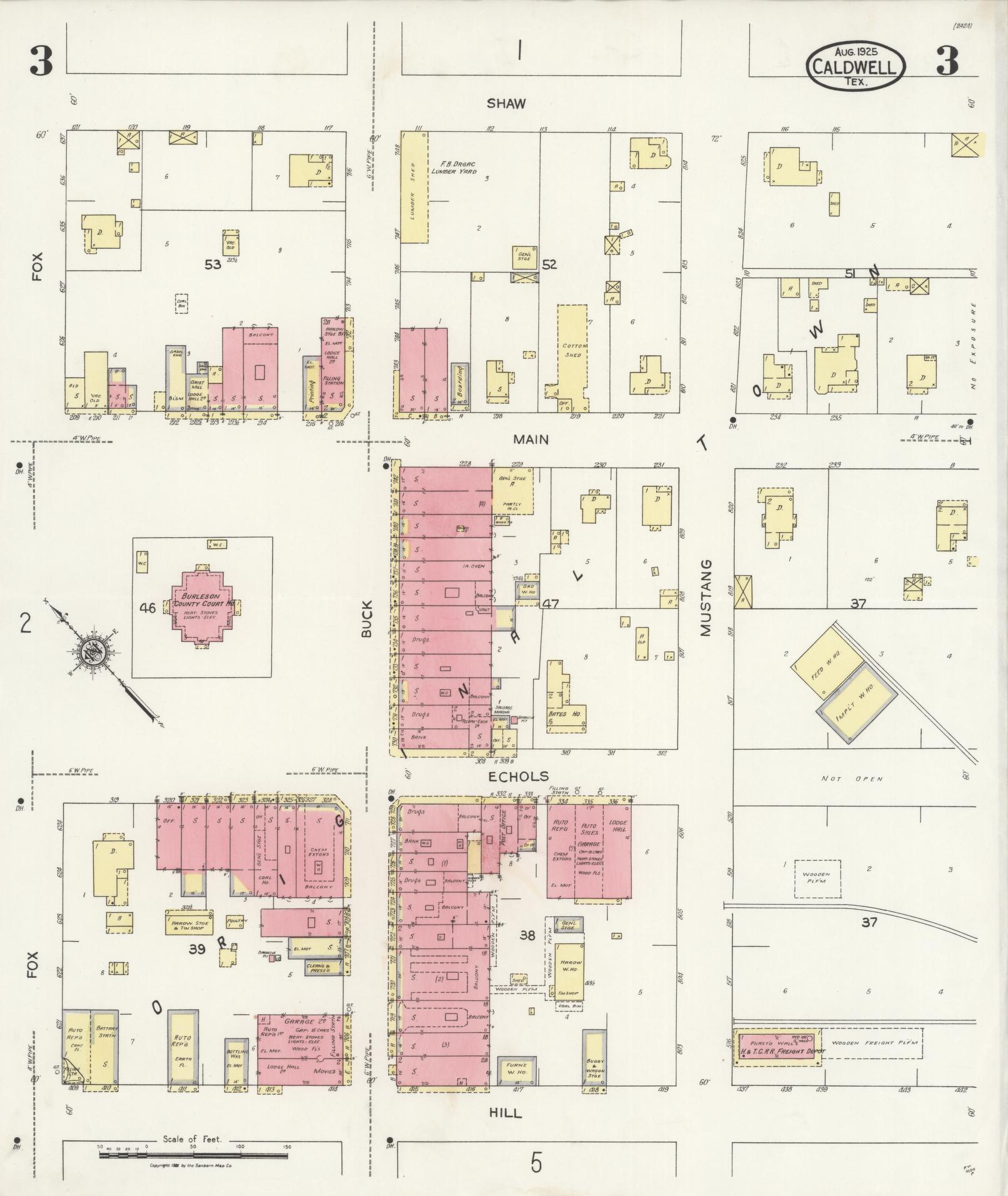 Sanborn Fire Insurance Map from Caldwell, Burleson County, Texas (1925), Sheet #0003 - Historic Sanborn Fire Insurance Map Print, vintage old map wall art, antique decor, genealogy gift, Texas Texas map