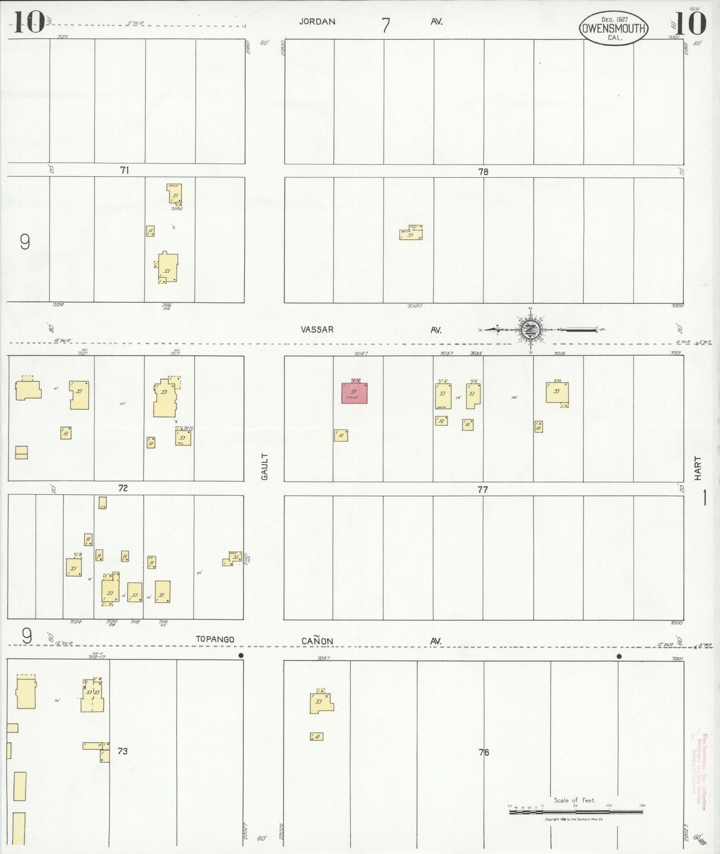 Sanborn Fire Insurance Map from Owensmouth, Los Angeles County, California (1927), Sheet #0010 - Complete Map Set gallery image, historic Sanborn map, vintage wall art, California California