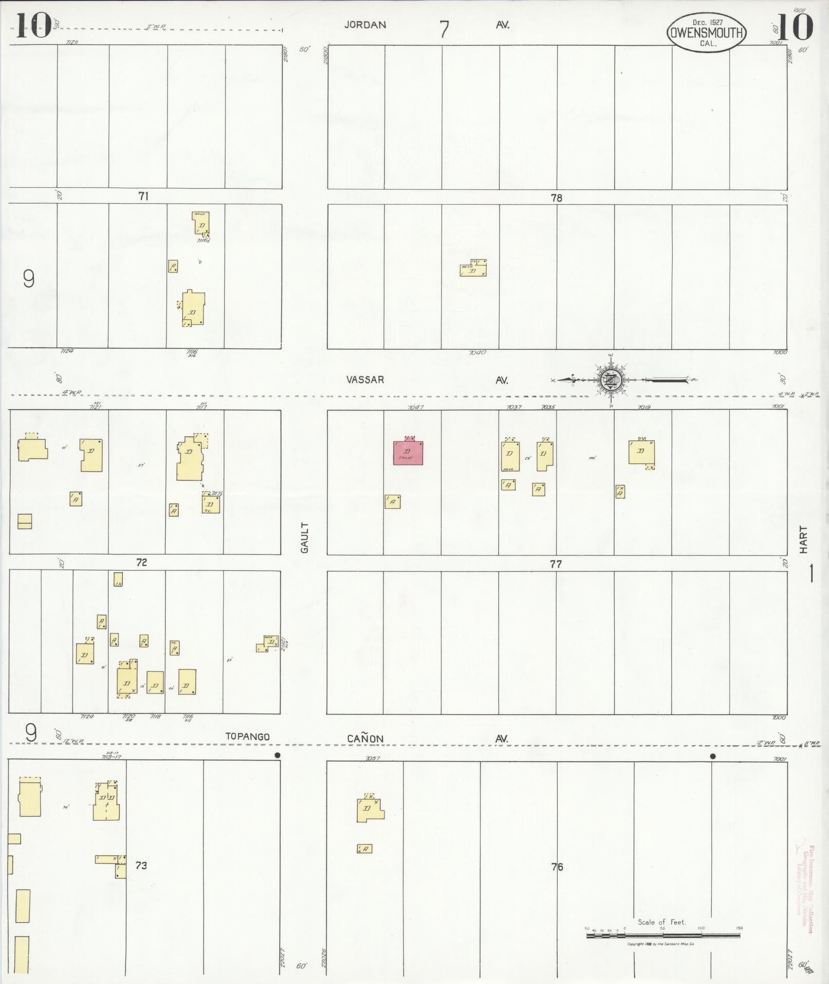 Sanborn Fire Insurance Map from Owensmouth, Los Angeles County, California (1927), Sheet #0010 - Complete Map Set gallery image, historic Sanborn map, vintage wall art, California California