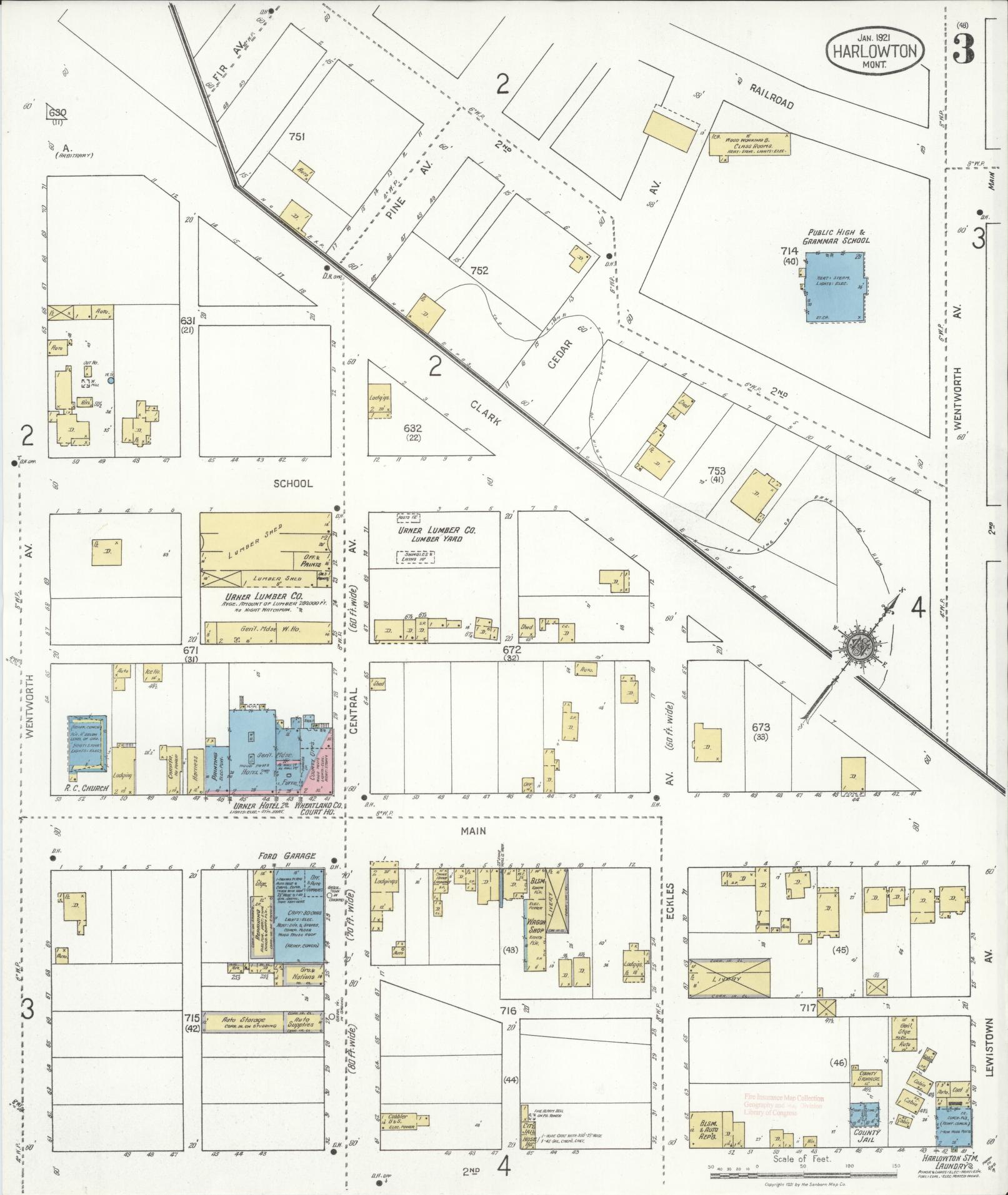Sanborn Fire Insurance Map from Harlowton, Wheatland County, Montana (1921), Sheet #0003 - Complete Map Set gallery image, historic Sanborn map, vintage wall art, Montana Montana