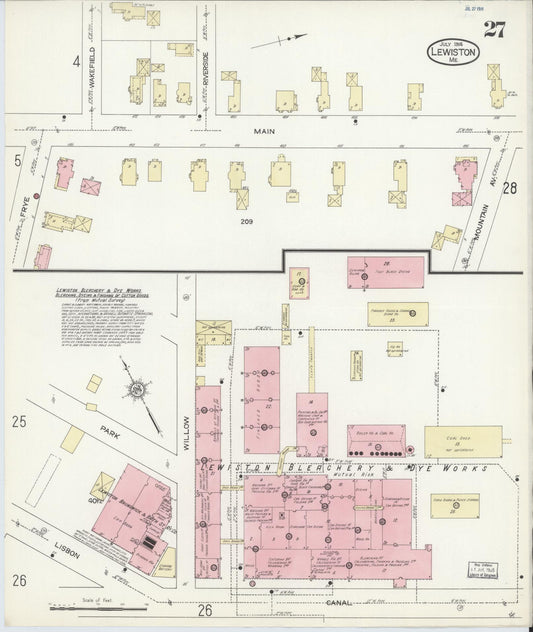 Sanborn Fire Insurance Map from Lewiston, Androscoggin County, Maine (1914), Sheet #0027 - Historic Sanborn Fire Insurance Map Print, vintage old map wall art, antique decor, genealogy gift, Maine Maine map