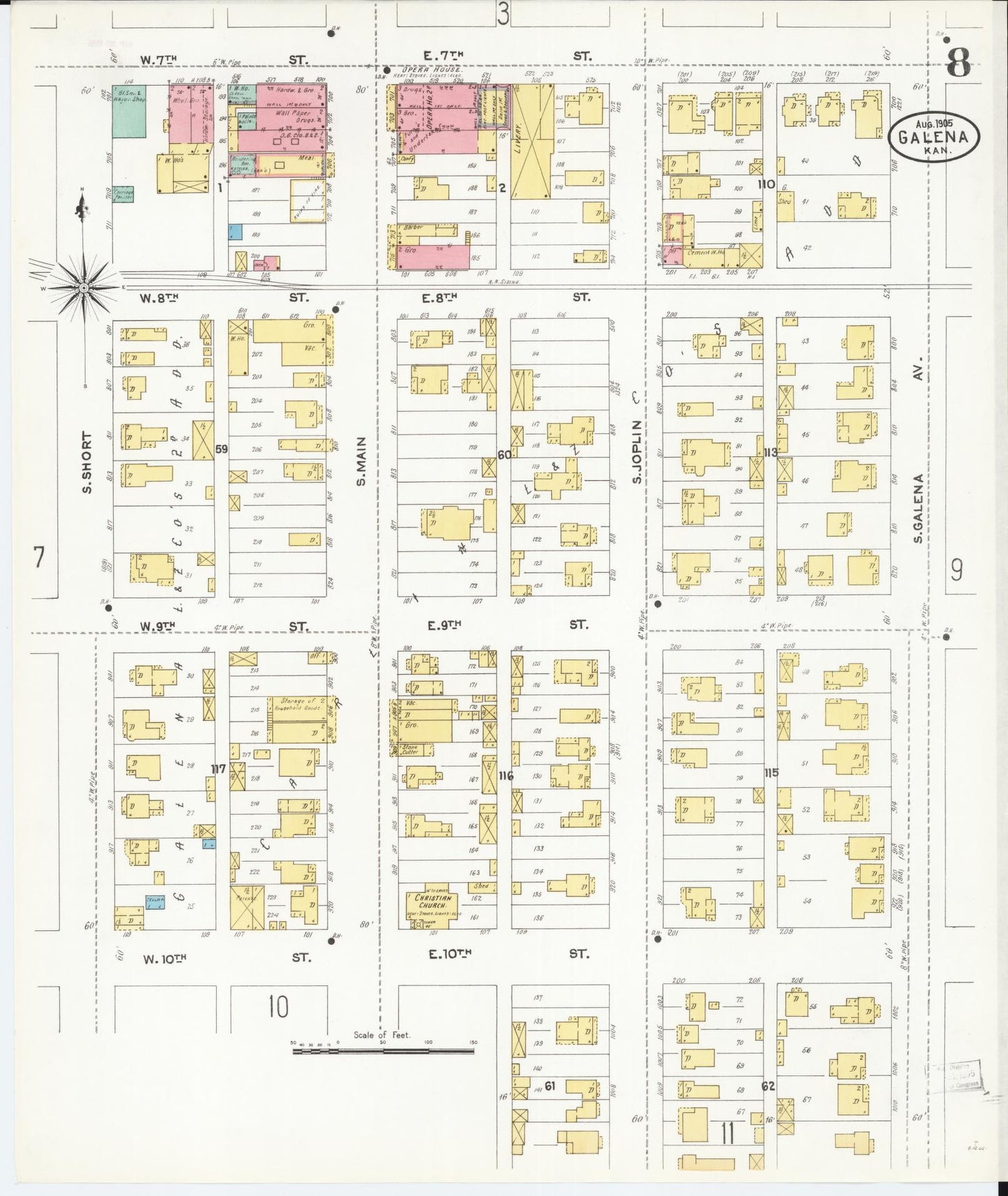 Sanborn Fire Insurance Map from Galena, Cherokee County, Kansas (1905), Sheet #0008 - Complete Map Set gallery image, historic Sanborn map, vintage wall art, Kansas Kansas