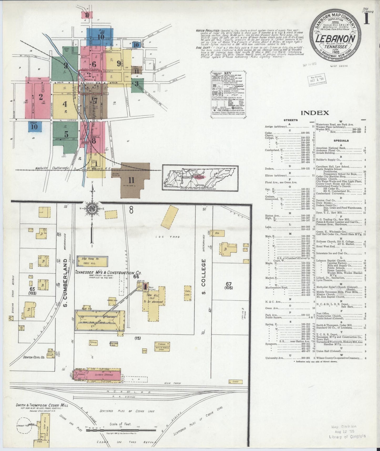 Sanborn Fire Insurance Map from Lebanon, Wilson County, Tennessee. (1920) – Historic Sanborn Fire Insurance Map Print