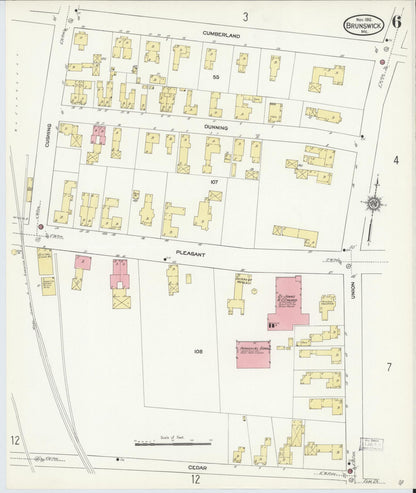 Sanborn Fire Insurance Map from Brunswick, Cumberland County, Maine (1912), Sheet #0006 - Complete Map Set gallery image, historic Sanborn map, vintage wall art, Maine Maine