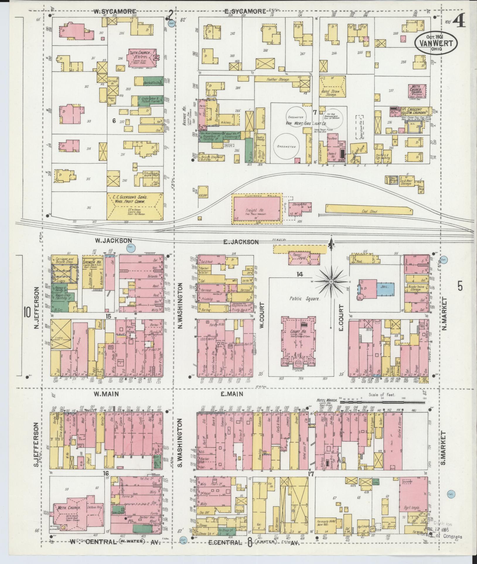Sanborn Fire Insurance Map from Van Wert, Van Wert County, Ohio (1901), Sheet #0004 - Historic Sanborn Fire Insurance Map Print, vintage old map wall art, antique decor, genealogy gift, Ohio Ohio map