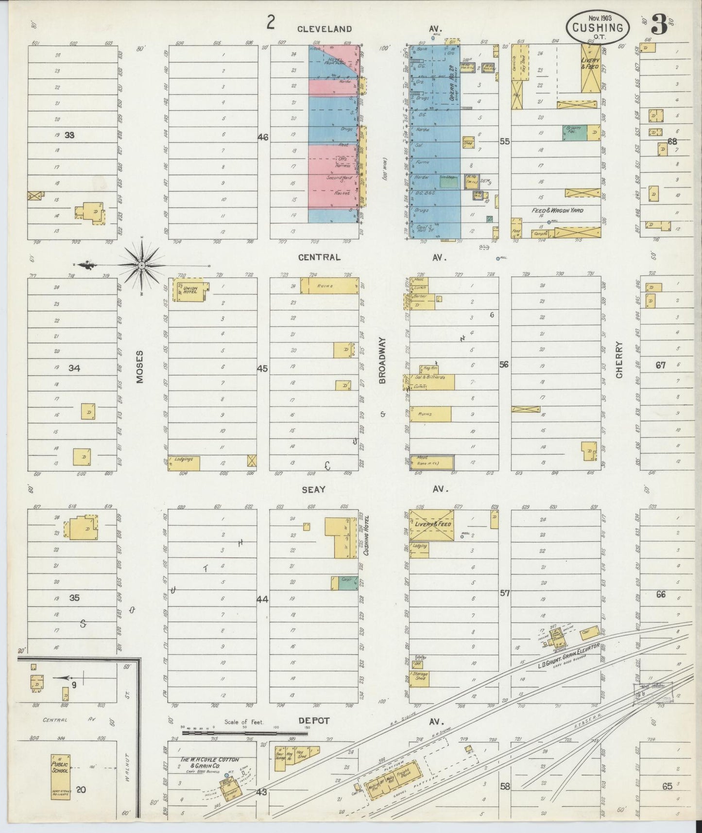 Sanborn Fire Insurance Map from Cushing, Payne County, Oklahoma (1903), Sheet #0003 - Complete Map Set gallery image, historic Sanborn map, vintage wall art, Oklahoma Oklahoma