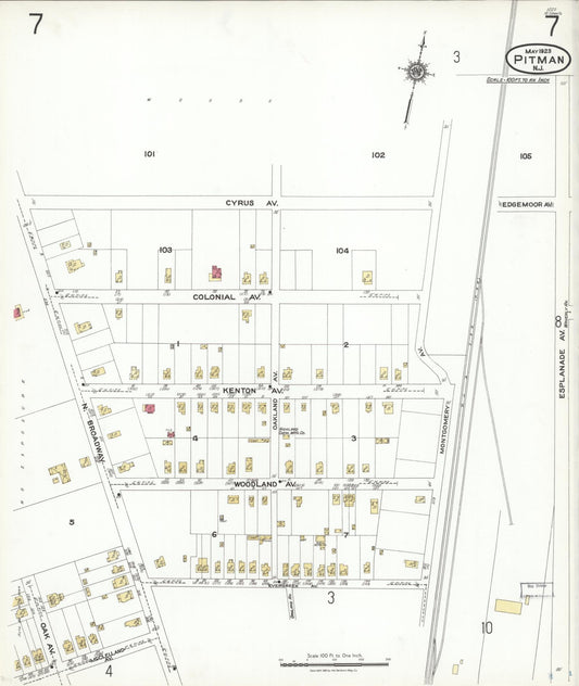 Sanborn Fire Insurance Map from Pitman, Gloucester County, New Jersey (1923), Sheet #0007 - Historic Sanborn Fire Insurance Map Print, vintage old map wall art, antique decor, genealogy gift, New Jersey New Jersey map