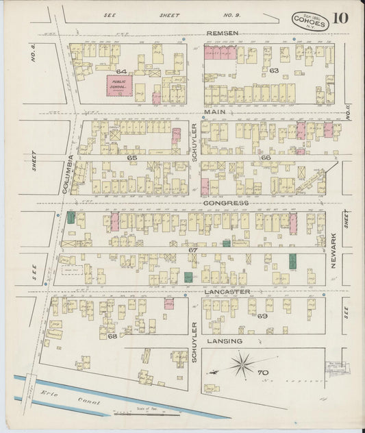 Sanborn Fire Insurance Map from Cohoes, Albany County, New York (1885), Sheet #0010 - Historic Sanborn Fire Insurance Map Print, vintage old map wall art, antique decor, genealogy gift, New York New York map