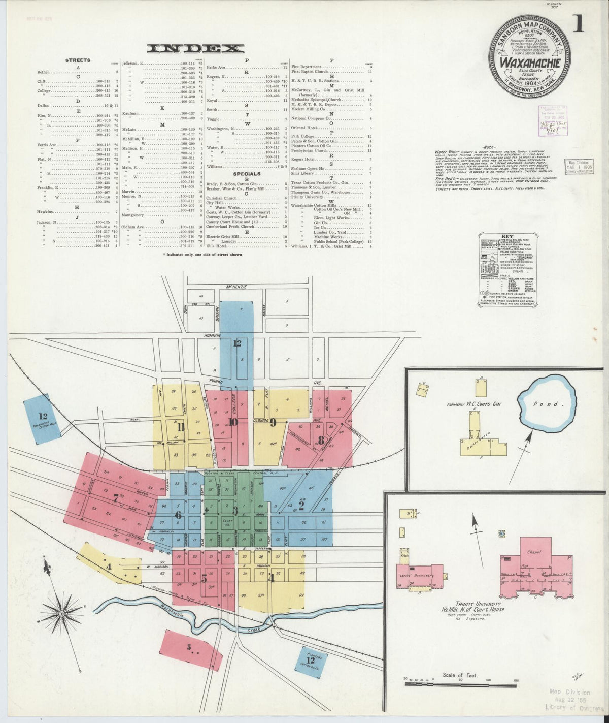 Sanborn Fire Insurance Map from Waxahachie, Ellis County, Texas (1904), Sheet #0001 - Complete Map Set gallery image, historic Sanborn map, vintage wall art, Texas Texas