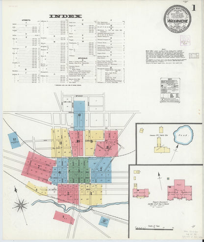 Sanborn Fire Insurance Map from Waxahachie, Ellis County, Texas (1904), Sheet #0001 - Complete Map Set gallery image, historic Sanborn map, vintage wall art, Texas Texas