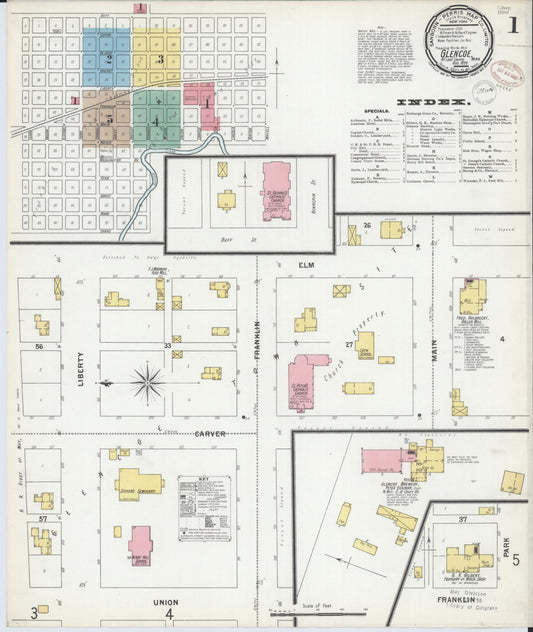 Sanborn Fire Insurance Map from Glencoe, Mcleod County, Minnesota (1899), Sheet #0001 - Complete Map Set gallery image, historic Sanborn map, vintage wall art, Minnesota Minnesota