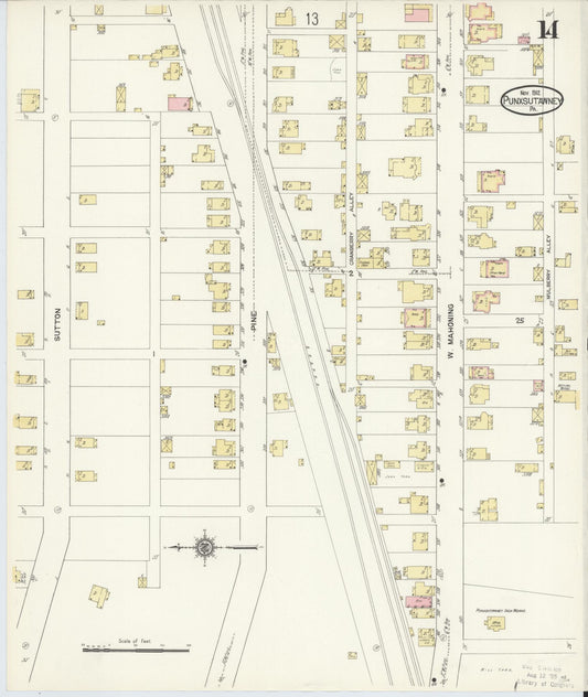 Sanborn Fire Insurance Map from Punxsutawney, Jefferson County, Pennsylvania (1912), Sheet #0014 - Historic Sanborn Fire Insurance Map Print, vintage old map wall art, antique decor, genealogy gift, Pennsylvania Pennsylvania map