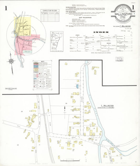 Sanborn Fire Insurance Map from Wallingford, Rutland County, Vermont (1938), Sheet #0001 - Historic Sanborn Fire Insurance Map Print, vintage old map wall art, antique decor, genealogy gift, Vermont Vermont map