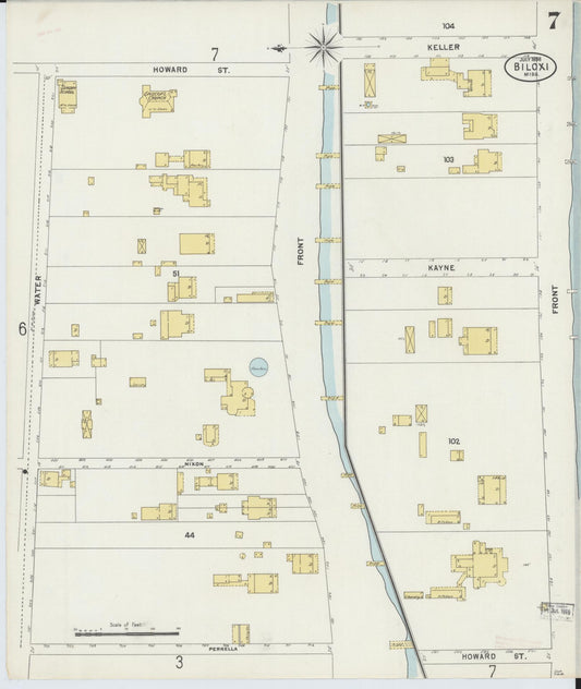 Sanborn Fire Insurance Map from Biloxi, Harrison County, Mississippi (1898), Sheet #0007 - Historic Sanborn Fire Insurance Map Print, vintage old map wall art, antique decor, genealogy gift, Mississippi Mississippi map