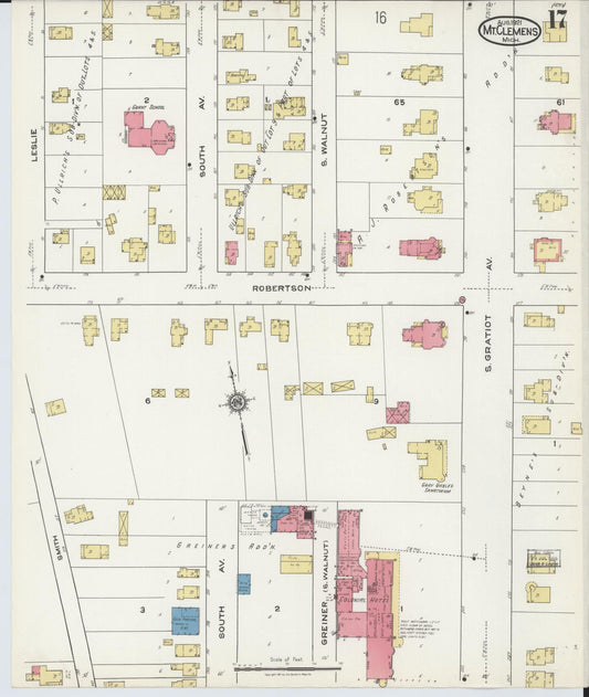 Sanborn Fire Insurance Map from Mount Clemens, Macomb County, Michigan (1921), Sheet #0017 - Historic Sanborn Fire Insurance Map Print, vintage old map wall art, antique decor, genealogy gift, Michigan Michigan map