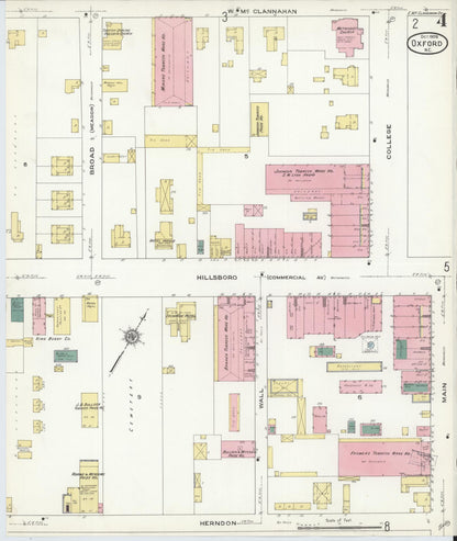 Sanborn Fire Insurance Map from Oxford, Granville County, North Carolina (1909), Sheet #0004 - Historic Sanborn Fire Insurance Map Print, vintage old map wall art, antique decor, genealogy gift, North Carolina North Carolina map
