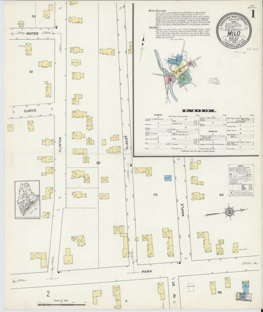 Sanborn Fire Insurance Map from Milo, Piscataquis County, Maine (1912), Sheet #0001 - Historic Sanborn Fire Insurance Map Print, vintage old map wall art, antique decor, genealogy gift, Maine Maine map