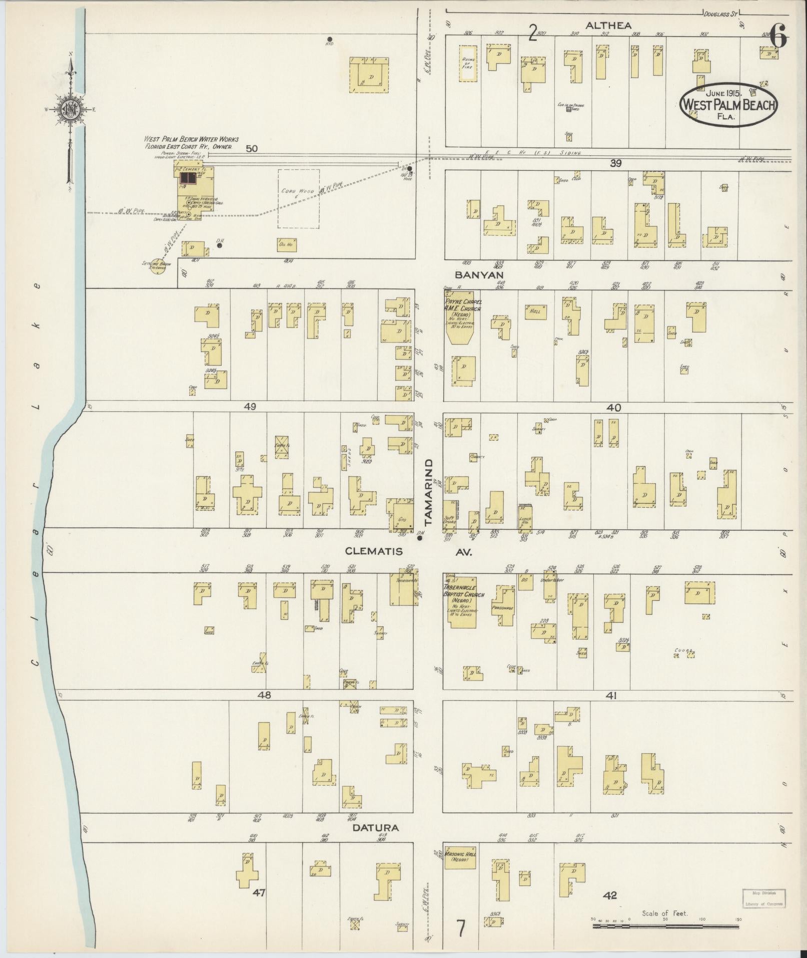 Sanborn Fire Insurance Map from West Palm Beach, Dade County, Florida (1915), Sheet #0006 - Historic Sanborn Fire Insurance Map Print, vintage old map wall art, antique decor, genealogy gift, Florida Florida map