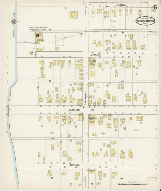 Sanborn Fire Insurance Map from West Palm Beach, Dade County, Florida (1915), Sheet #0006 - Historic Sanborn Fire Insurance Map Print, vintage old map wall art, antique decor, genealogy gift, Florida Florida map