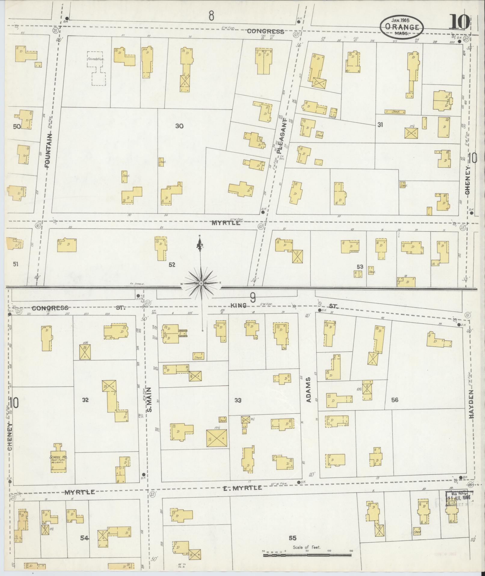 Sanborn Fire Insurance Map from Orange, Franklin County, Massachusetts (1905), Sheet #0010 - Complete Map Set gallery image, historic Sanborn map, vintage wall art, Massachusetts Massachusetts