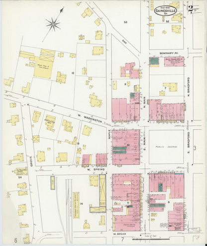 Sanborn Fire Insurance Map from Gainesville, Hall County, Georgia (1909), Sheet #0002 - Complete Map Set gallery image, historic Sanborn map, vintage wall art, Georgia Georgia
