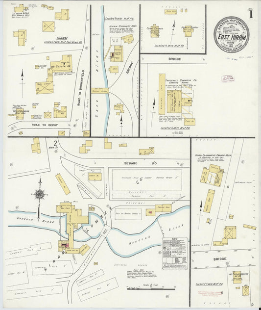 Sanborn Fire Insurance Map from East Hiram, Oxford County, Maine (1911), Sheet #0001 - Complete Map Set gallery image, historic Sanborn map, vintage wall art, Maine Maine