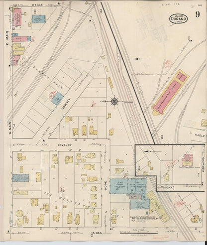 Sanborn Fire Insurance Map from Durand, Shiawassee County, Michigan (1944), Sheet #0009 - Historic Sanborn Fire Insurance Map Print, vintage old map wall art, antique decor, genealogy gift, Michigan Michigan map