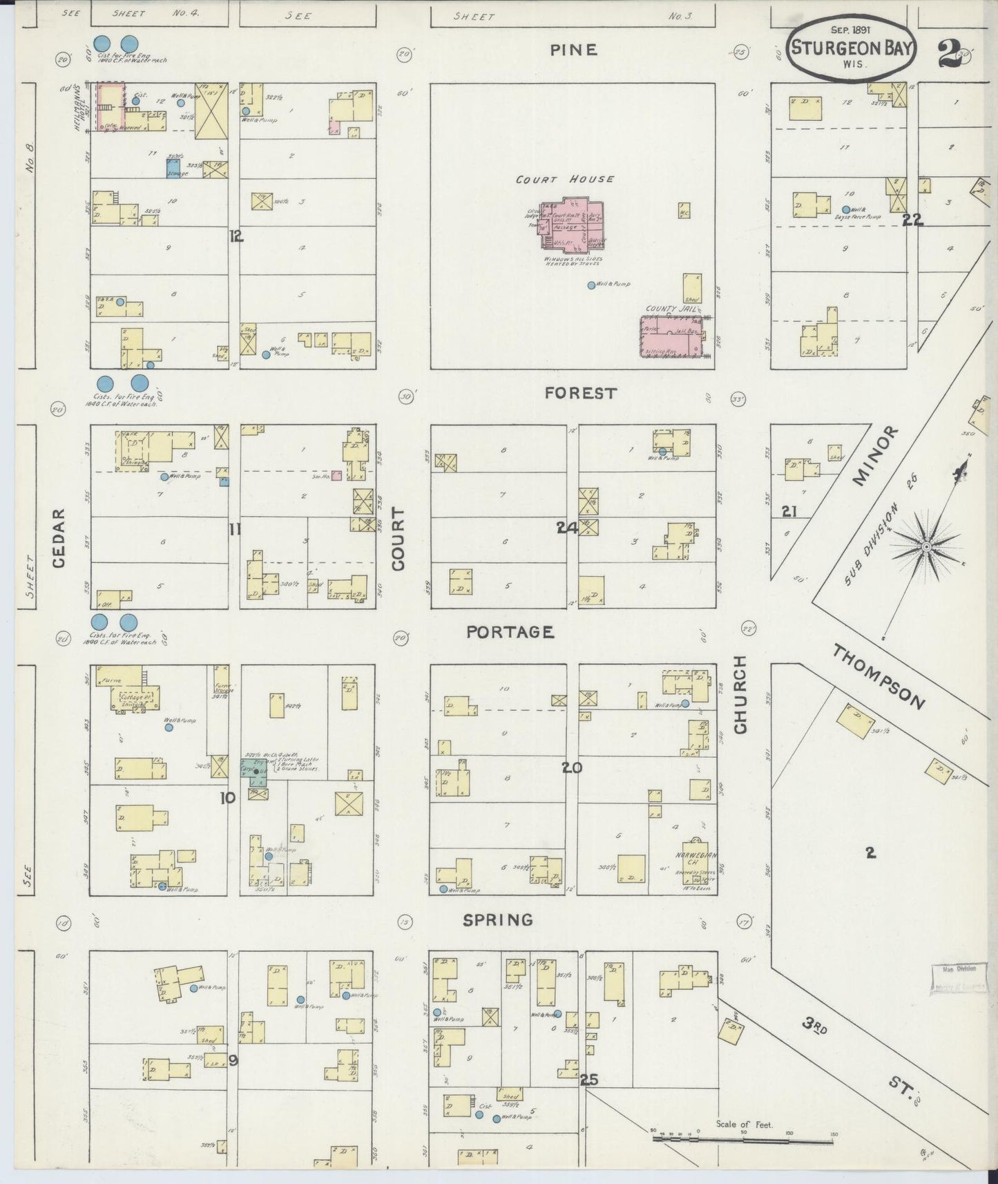 Sanborn Fire Insurance Map from Sturgeon Bay, Door County, Wisconsin (1891), Sheet #0002 - Complete Map Set gallery image, historic Sanborn map, vintage wall art, Wisconsin Wisconsin