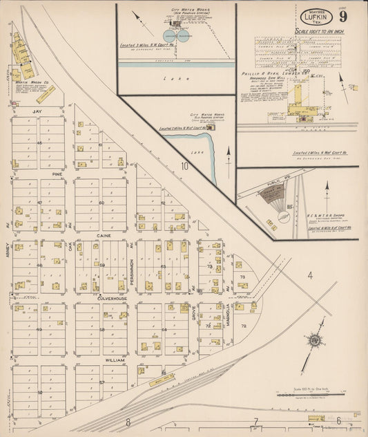 Sanborn Fire Insurance Map from Lufkin, Angelina County, Texas (1922), Sheet #0009 - Historic Sanborn Fire Insurance Map Print, vintage old map wall art, antique decor, genealogy gift, Texas Texas map