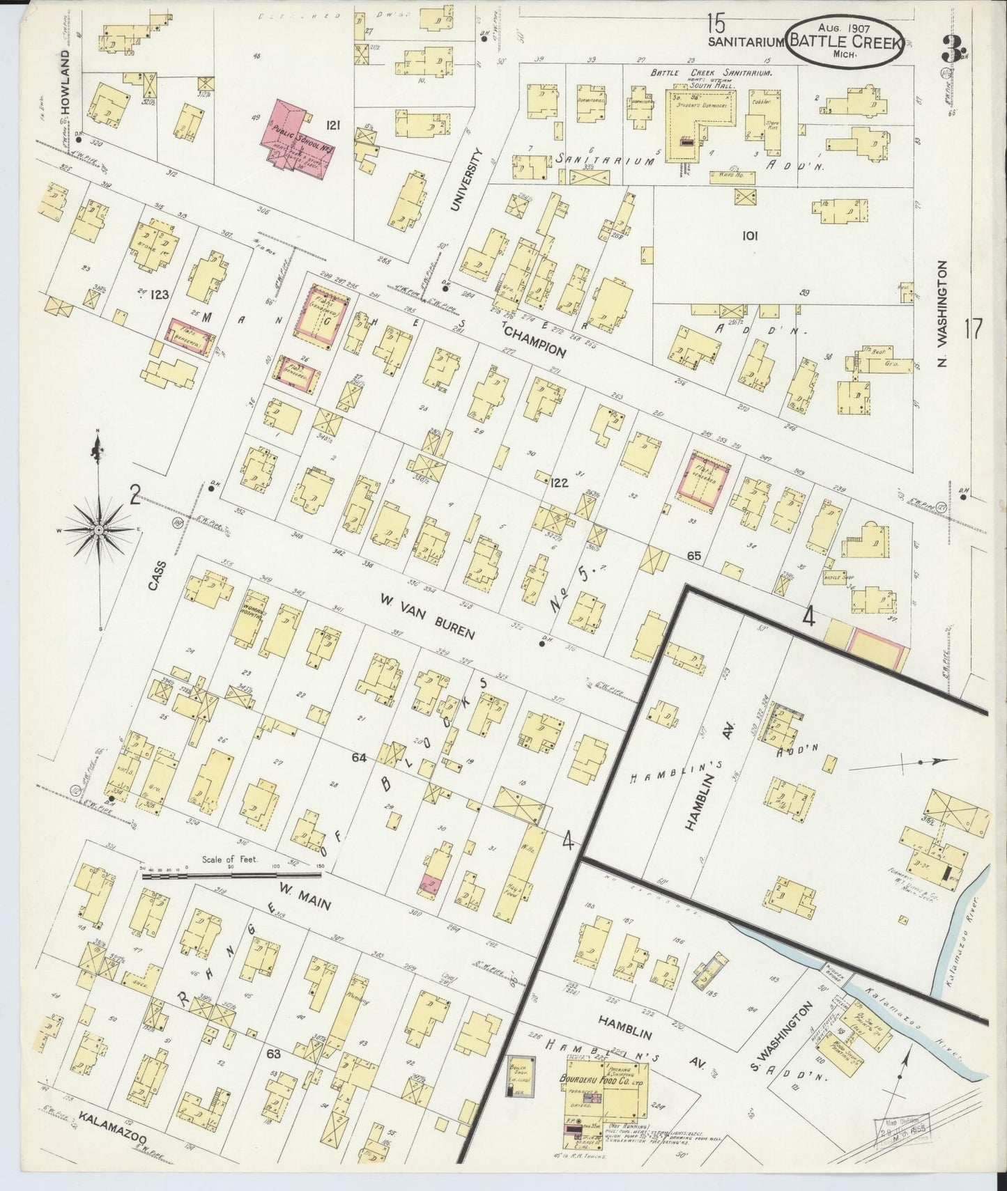 Sanborn Fire Insurance Map from Battle Creek, Calhoun County, Michigan (1907), Sheet #0003 - Complete Map Set gallery image, historic Sanborn map, vintage wall art, Michigan Michigan