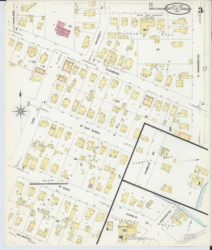 Sanborn Fire Insurance Map from Battle Creek, Calhoun County, Michigan (1907), Sheet #0003 - Complete Map Set gallery image, historic Sanborn map, vintage wall art, Michigan Michigan