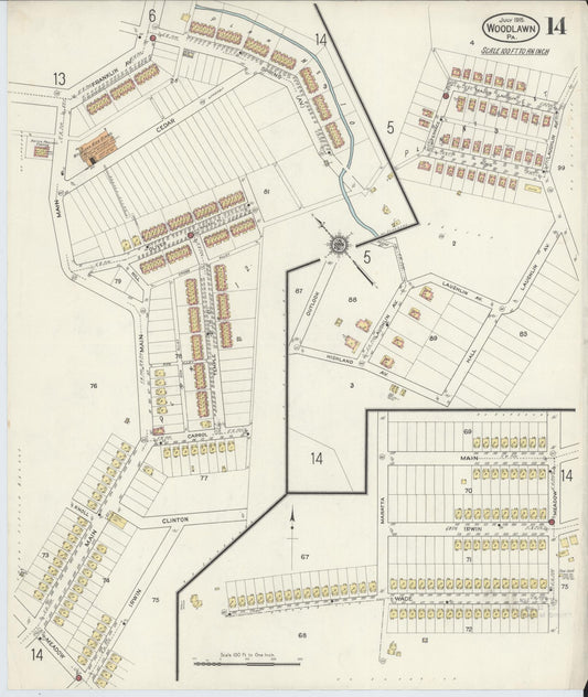 Sanborn Fire Insurance Map from Woodlawn, Beaver County, Pennsylvania (1915), Sheet #0014 - Historic Sanborn Fire Insurance Map Print, vintage old map wall art, antique decor, genealogy gift, Pennsylvania Pennsylvania map