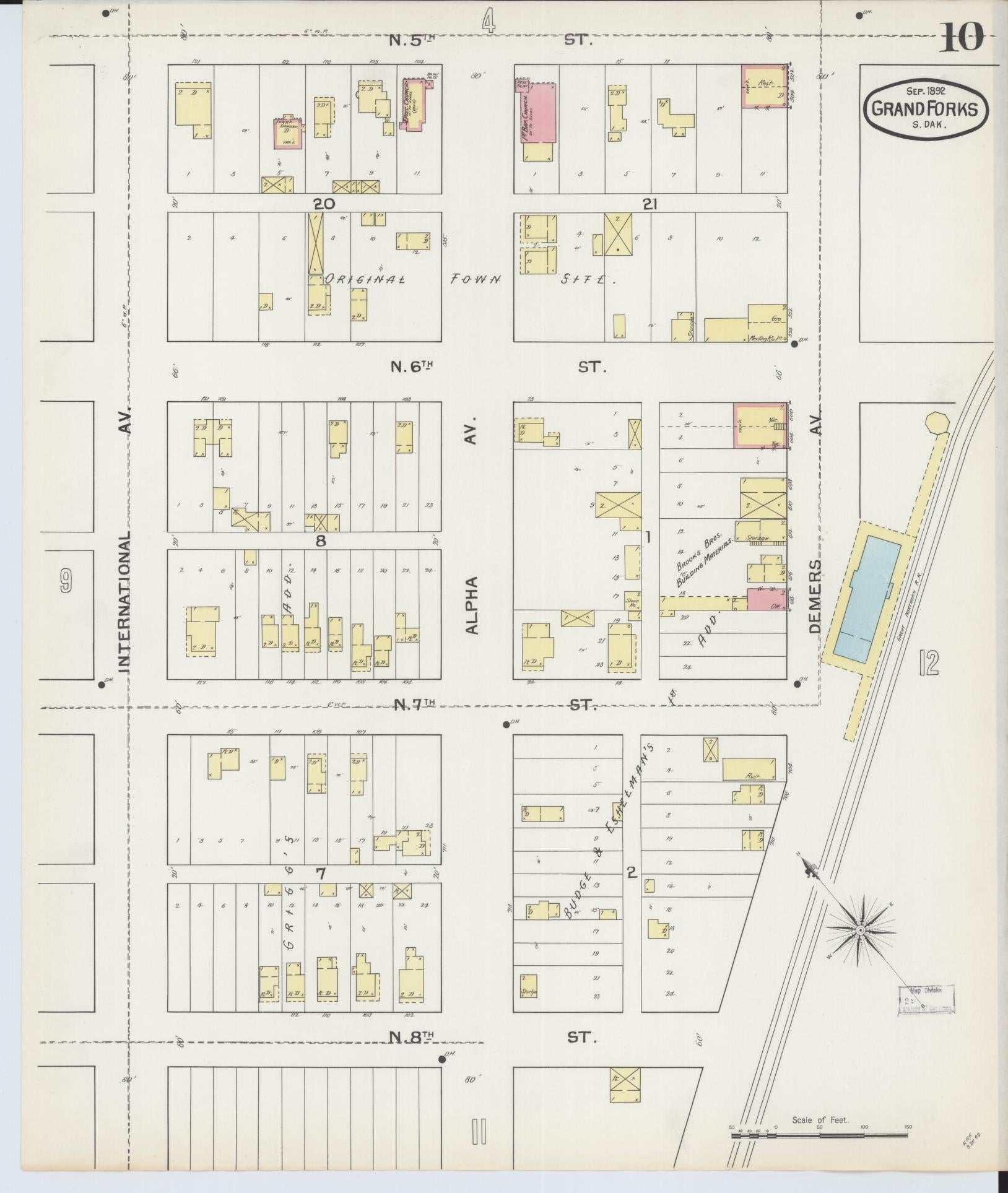 Sanborn Fire Insurance Map from Grand Forks, Grand Forks County, North Dakota (1892), Sheet #0010 - Historic Sanborn Fire Insurance Map Print, vintage old map wall art, antique decor, genealogy gift, North Dakota North Dakota map
