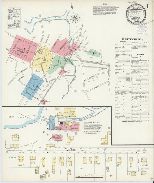 Sanborn Fire Insurance Map from Dedham, Norfolk County, Massachusetts (1897), Sheet #0001 - Complete Map Set gallery image, historic Sanborn map, vintage wall art, Massachusetts Massachusetts