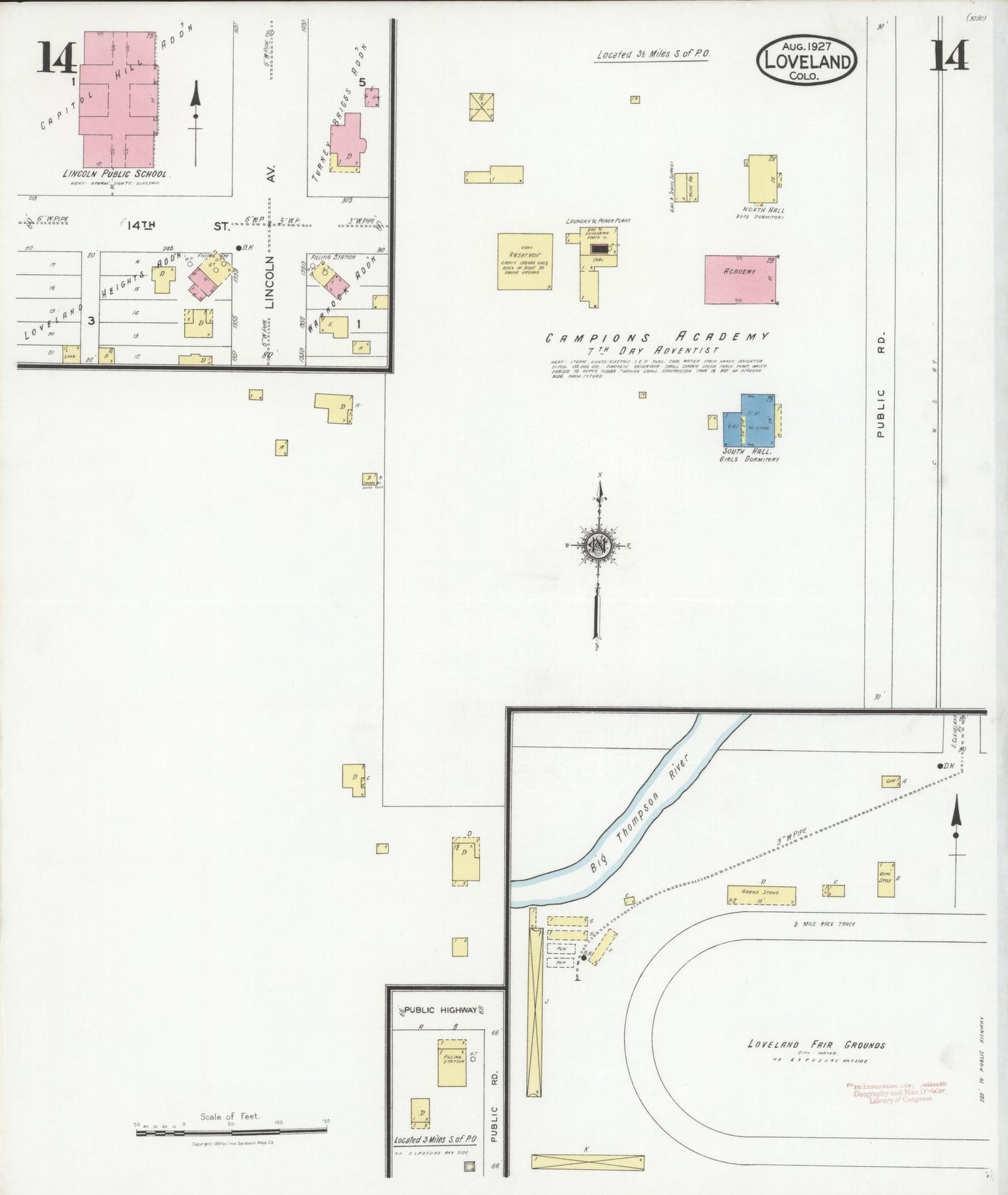 Sanborn Fire Insurance Map from Loveland, Larimer County, Colorado (1927), Sheet #0014 - Historic Sanborn Fire Insurance Map Print, vintage old map wall art, antique decor, genealogy gift, Colorado Colorado map