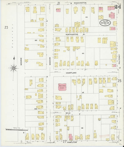 Sanborn Fire Insurance Map from Geneva, Ontario County, New York (1909), Sheet #0024 - Historic Sanborn Fire Insurance Map Print, vintage old map wall art, antique decor, genealogy gift, New York New York map