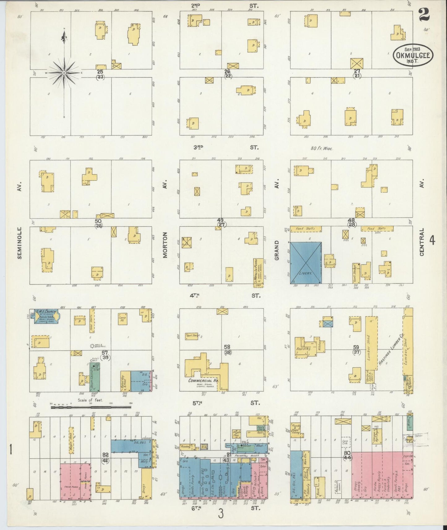 Sanborn Fire Insurance Map from Okmulgee, Okmulgee County, Oklahoma (1903), Sheet #0002 - Complete Map Set gallery image, historic Sanborn map, vintage wall art, Oklahoma Oklahoma