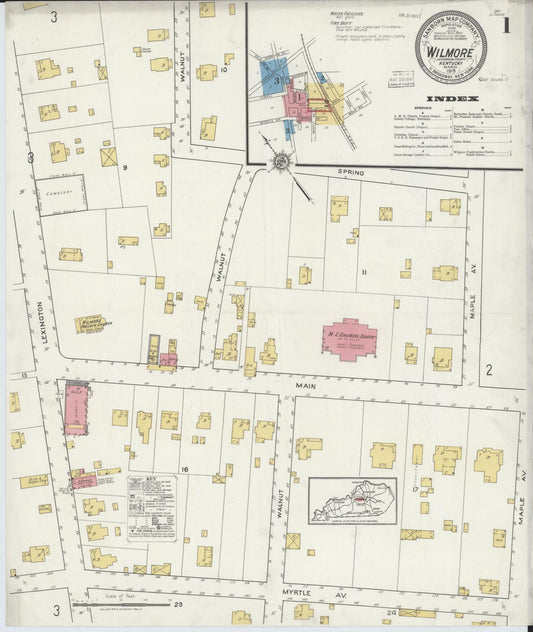 Sanborn Fire Insurance Map from Wilmore, Jessamine County, Kentucky (1919), Sheet #0001 - Historic Sanborn Fire Insurance Map Print, vintage old map wall art, antique decor, genealogy gift, Kentucky Kentucky map