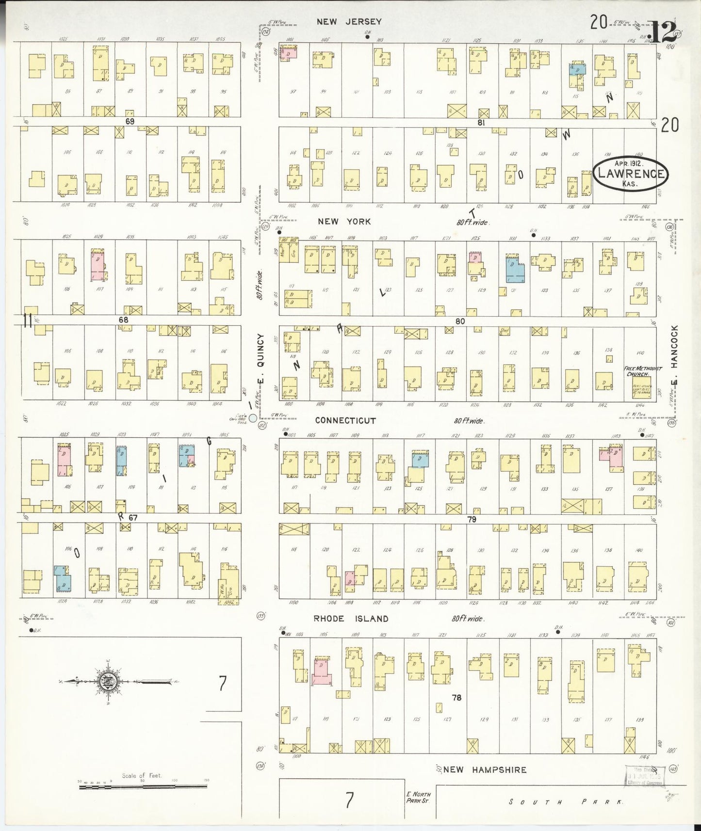 Sanborn Fire Insurance Map from Lawrence, Douglas County, Kansas (1912), Sheet #0012 - Complete Map Set gallery image, historic Sanborn map, vintage wall art, Kansas Kansas