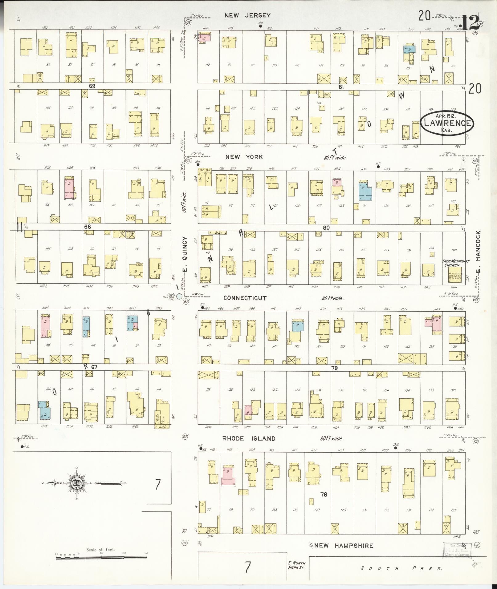 Sanborn Fire Insurance Map from Lawrence, Douglas County, Kansas (1912), Sheet #0012 - Complete Map Set gallery image, historic Sanborn map, vintage wall art, Kansas Kansas