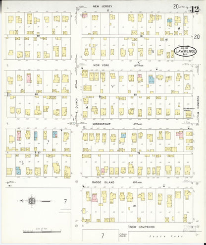 Sanborn Fire Insurance Map from Lawrence, Douglas County, Kansas (1912), Sheet #0012 - Complete Map Set gallery image, historic Sanborn map, vintage wall art, Kansas Kansas