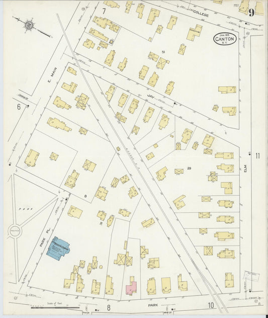 Sanborn Fire Insurance Map from Canton, St. Lawrence County, New York (1913), Sheet #0009 - Historic Sanborn Fire Insurance Map Print, vintage old map wall art, antique decor, genealogy gift, New York New York map