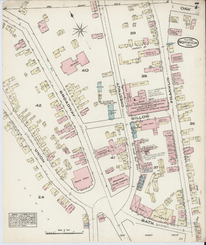 Sanborn Fire Insurance Map from Norwich, New London County, Connecticut (1885), Sheet #0007 - Complete Map Set gallery image, historic Sanborn map, vintage wall art, Connecticut Connecticut
