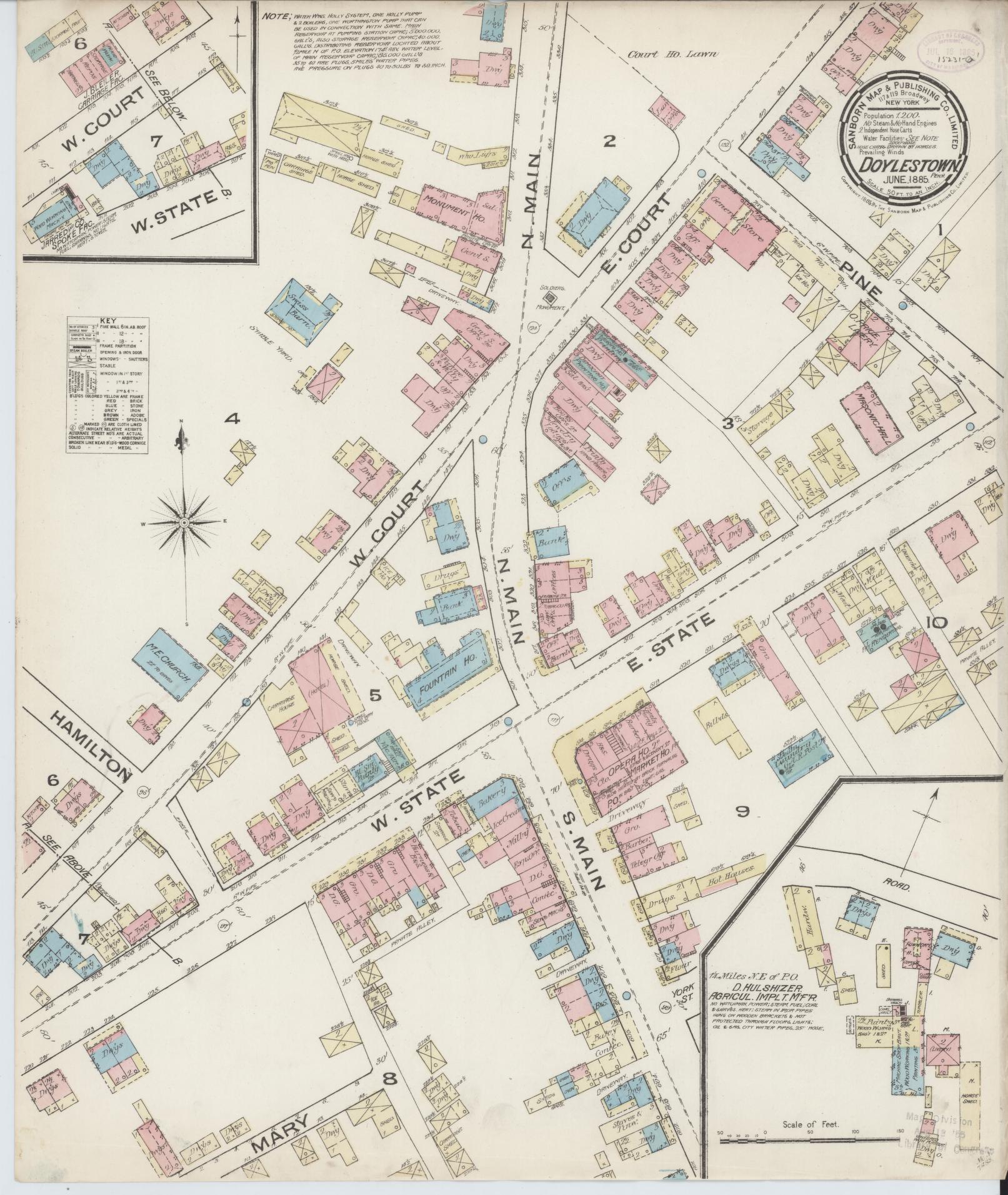 Sanborn Fire Insurance Map from Doylestown, Bucks County, Pennsylvania (1885), Sheet #0001 - Historic Sanborn Fire Insurance Map Print, vintage old map wall art, antique decor, genealogy gift, Pennsylvania Pennsylvania map