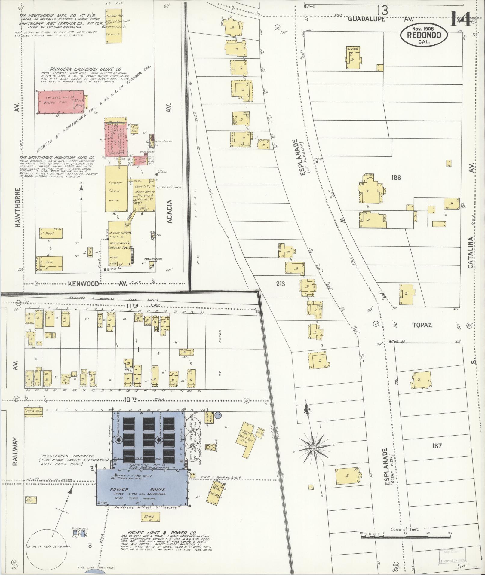 Sanborn Fire Insurance Map from Redondo Beach, Los Angeles County, California (1908), Sheet #0014 - Complete Map Set gallery image, historic Sanborn map, vintage wall art, California California