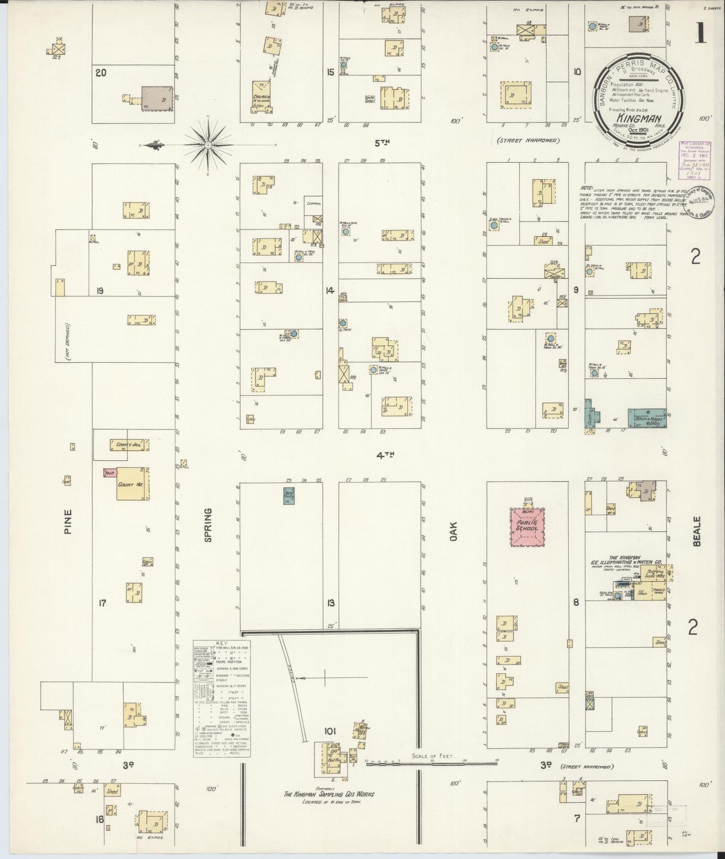 Sanborn Fire Insurance Map from Kingman, Mohave County, Arizona (1901), Sheet #0001 - Complete Map Set gallery image, historic Sanborn map, vintage wall art, Arizona Arizona