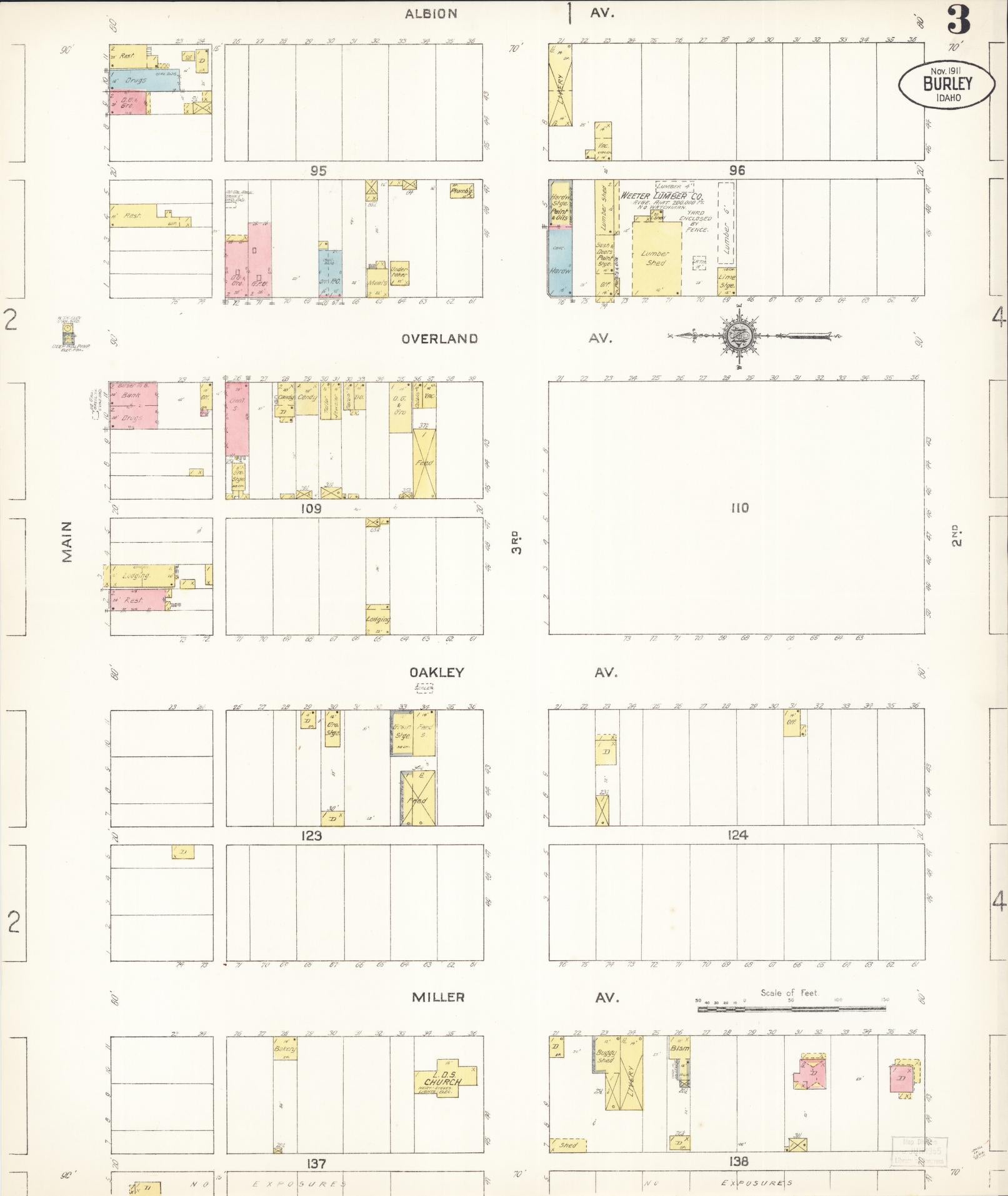 Sanborn Fire Insurance Map from Burley, Cassia County, Idaho (1911), Sheet #0003 - Complete Map Set gallery image, historic Sanborn map, vintage wall art, Idaho Idaho