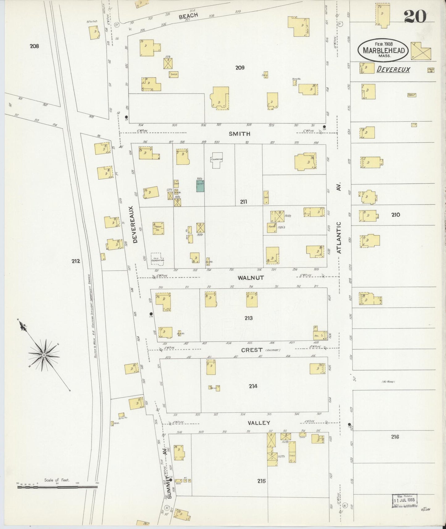 Sanborn Fire Insurance Map from Marblehead, Essex County, Massachusetts (1908), Sheet #0020 - Complete Map Set gallery image, historic Sanborn map, vintage wall art, Massachusetts Massachusetts